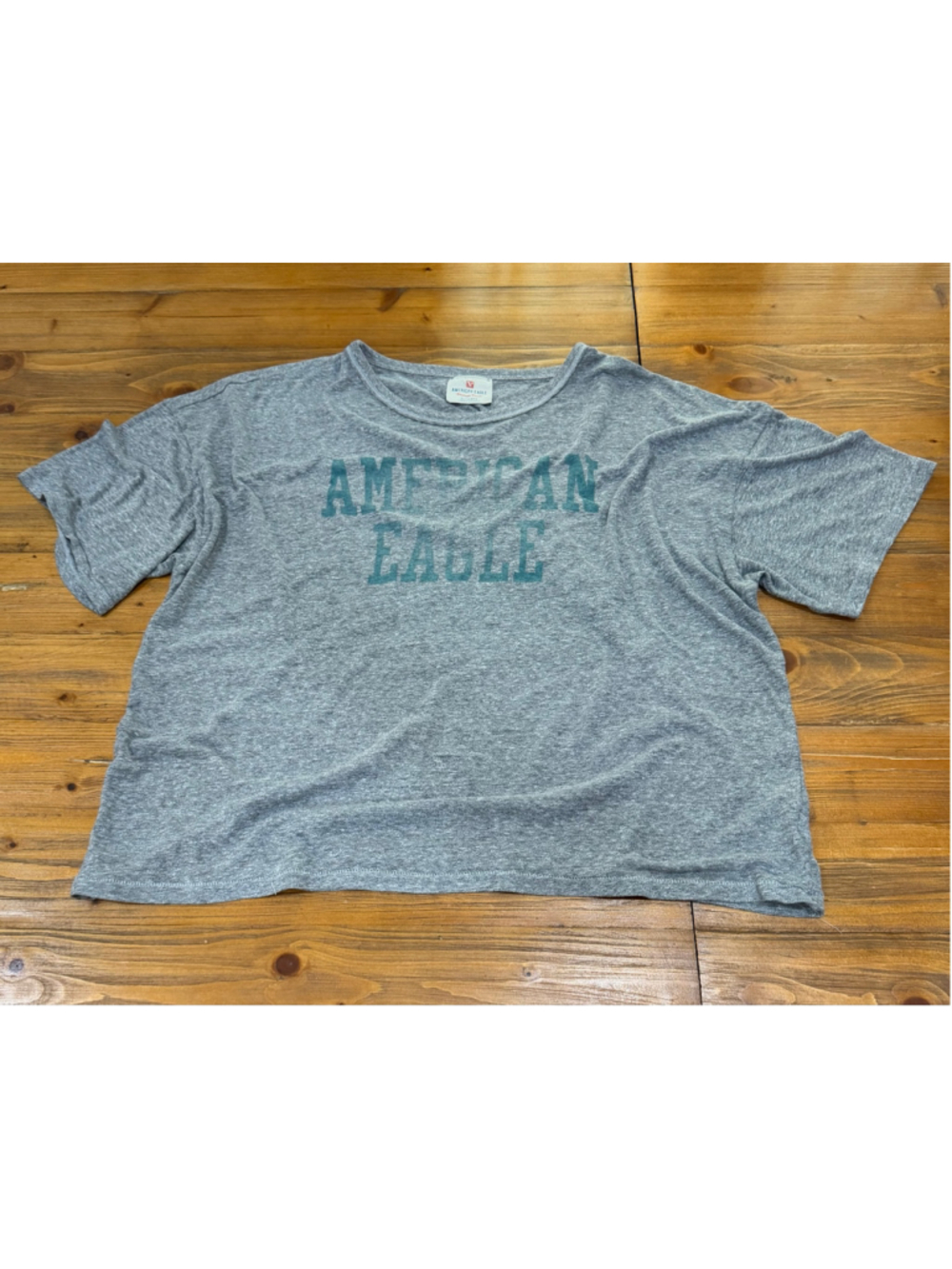 American Eagle Short Sleeve Tee, XL, Grey and Green